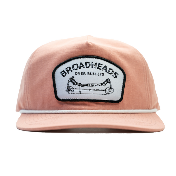 "BROADHEADS OVER BULLETS" ROPE HAT - CORAL