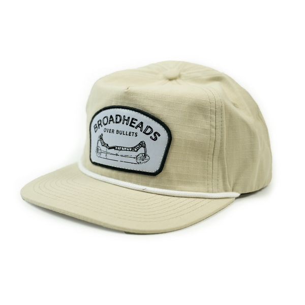 "BROADHEADS OVER BULLETS" ROPE HAT - TAN